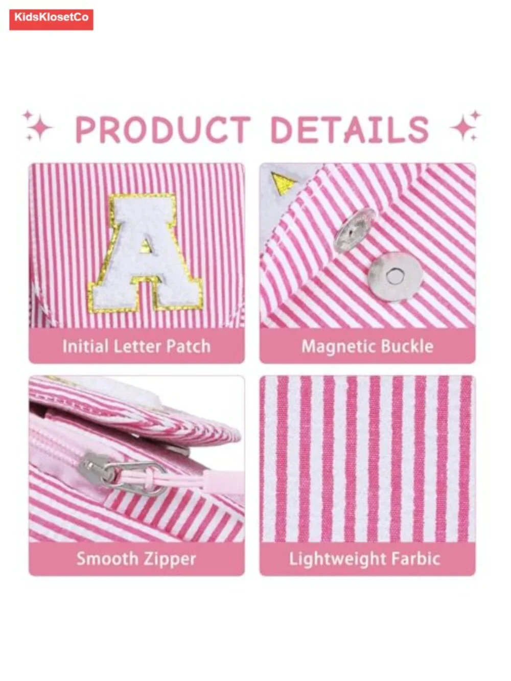 Girls Initial Crossbody Bag with Adjustable Strap, Seersucker, Personalized